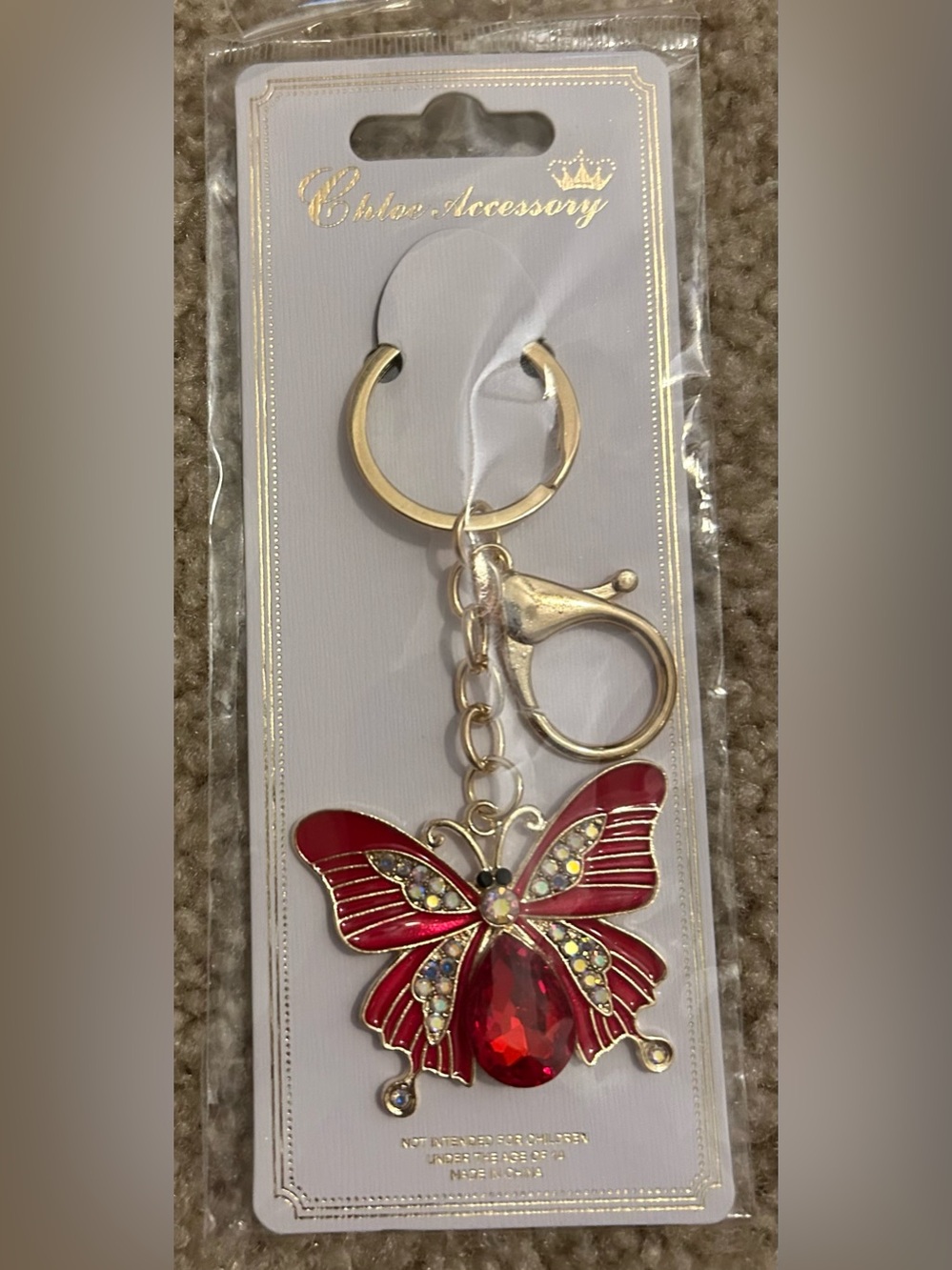 Gold-Tone Butterfly Key & Card Holder with Red Enamel